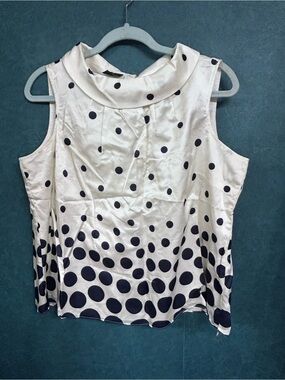 Talbots LP Cream and Black Polka Dot Silk Cowl Neck Top